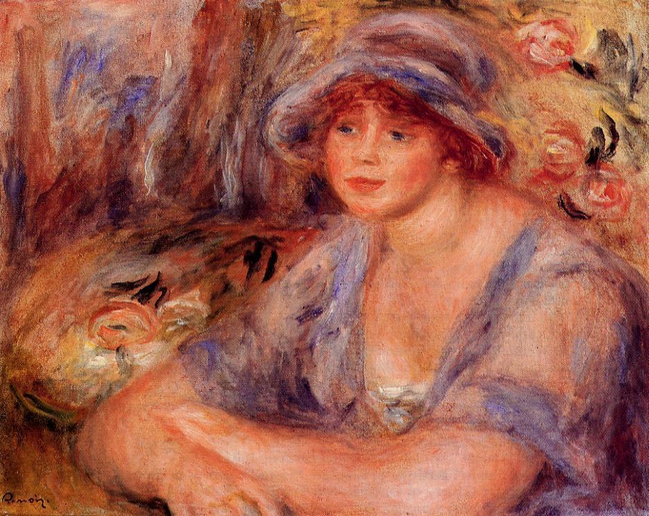 Andree in Blue (Andree Heurschling) - Pierre-Auguste Renoir painting on canvas